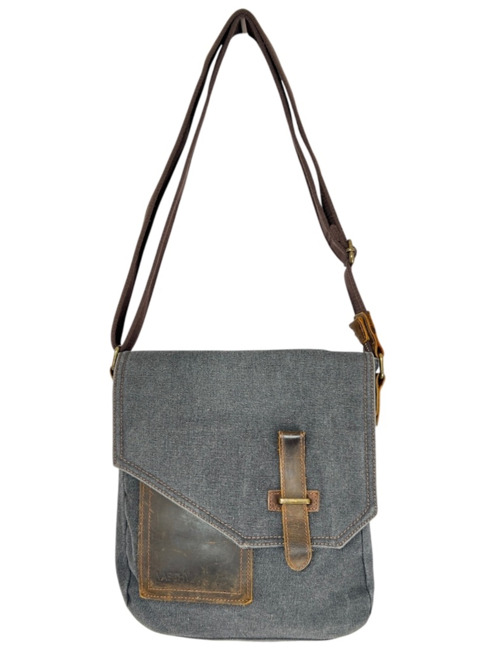 Vaschy Bag Crossbody Messenger Canvas Leather Grey Brown Unisex